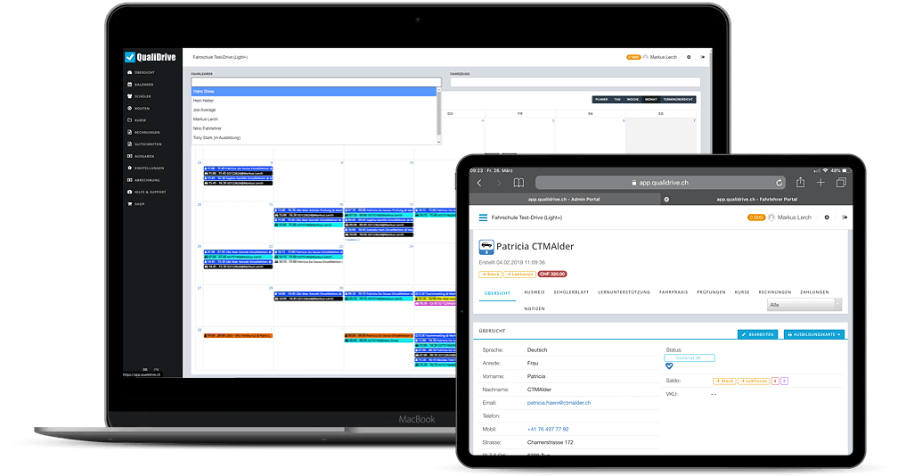 QualiDrive - Software für Fahrschulen von CTM Alder AG - Ausbildung dokumentieren, smartes Schülerblatt, etc.