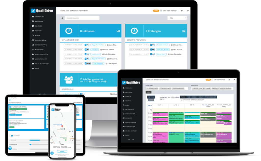 QualiDrive - Software für Fahrschulen und Kursveranstalter von CTM Alder AG. Für alle Kategorien.